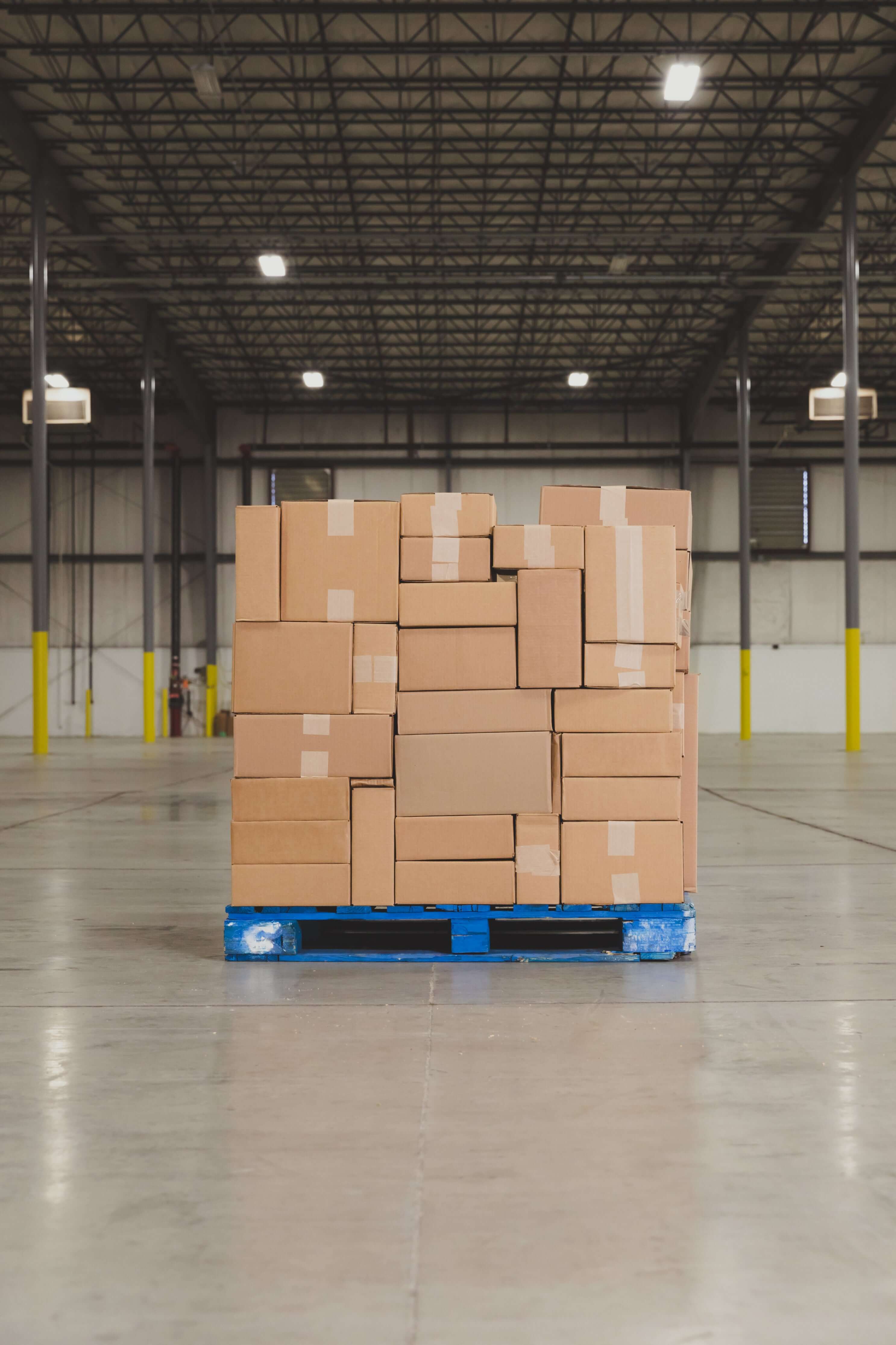 Export-ready medical products palletized for global shipment